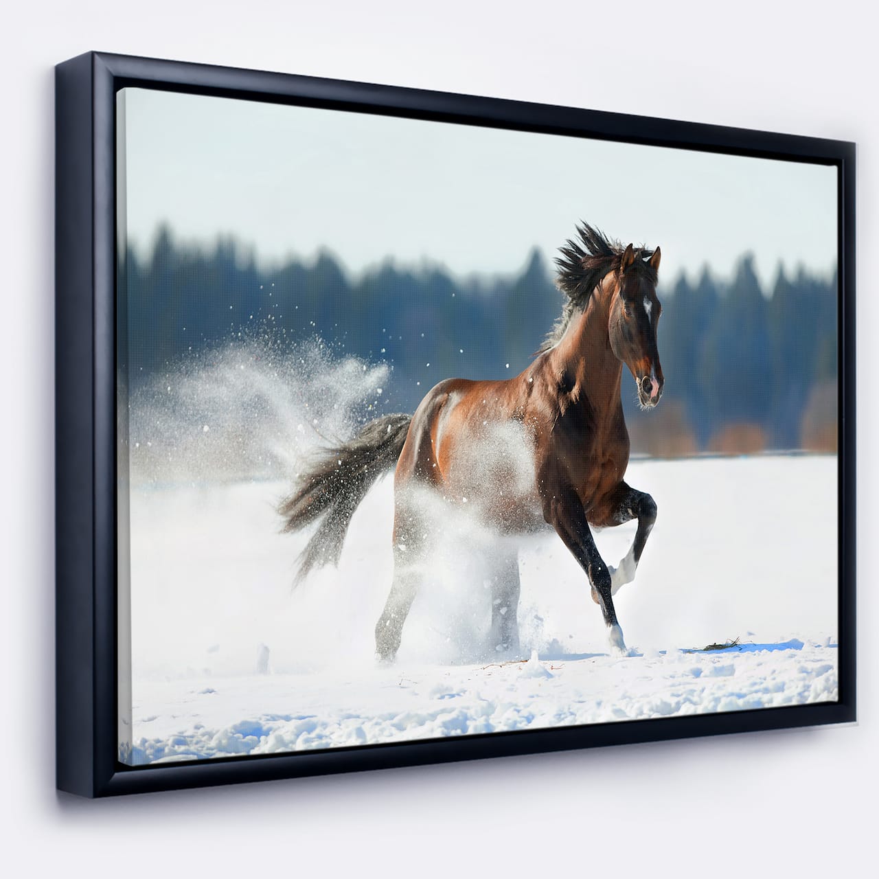 Designart - Horse Running in Winter - Landscape Photography Canvas Print in Black Frame